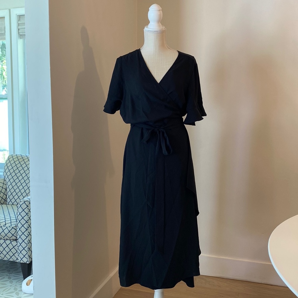 Madewell wrap dress black xl nwt